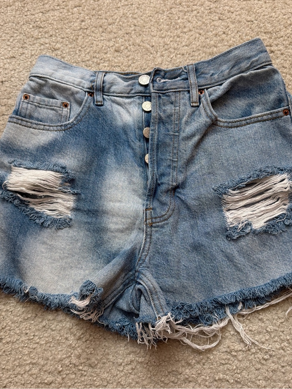 PacSun Light Blue Distressed Button-Fly Jean Shorts